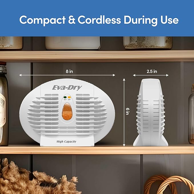 Eva-Dry E-500 Renewable Silica Gel Dehumidifier 2-Pack — Cordless Operation, Plug-In to Renew | 500 Cu Ft Each | Gun Safe, Closet, Bathroom, Boat, RV | No Batteries | Up to 10 Years