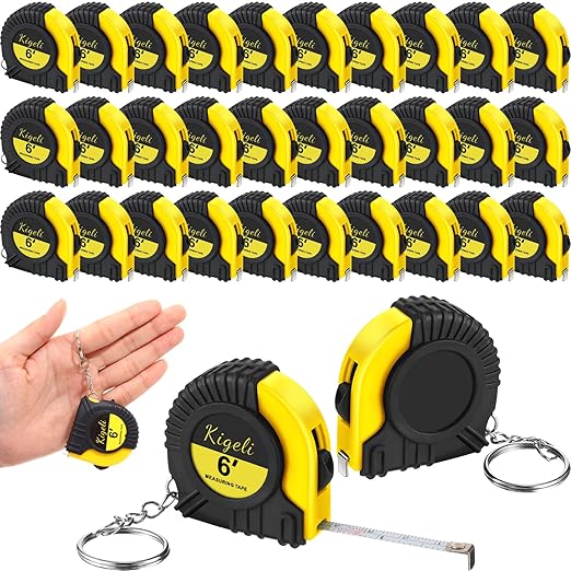 Kigeli 50 Pcs 6ft/2 Meter Mini Measuring Tape Keychains Small Measure Keychain Bulk Set Functional Mini Retractable Measuring Tape Keychains with Slide Lock for Engineer Crafter(Classic,Yellow)