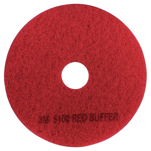 3M Buffer Floor Pad 5100, Red, 20", 5/Case | Removes Soil, Scratches, Scuff Marks, and Black Shoe Heel Marks