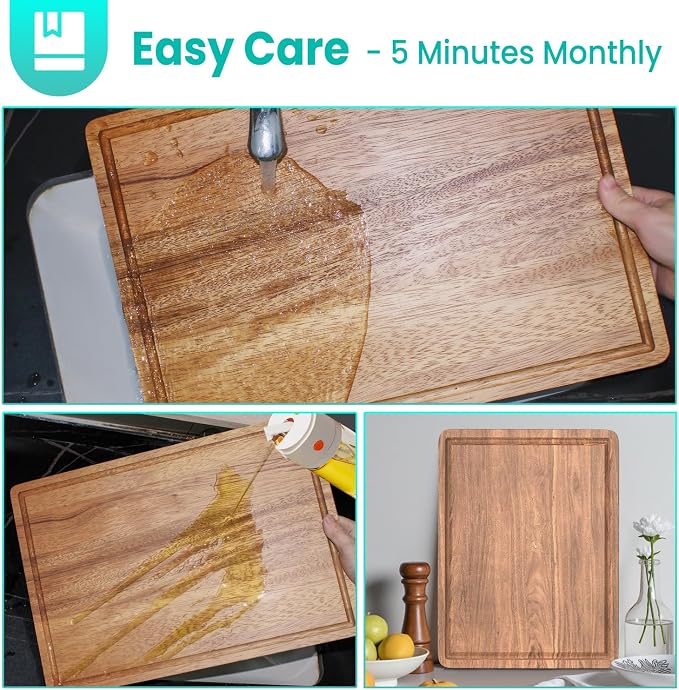 Acacia Wood Cutting Boards Set 3-Piece with Juice Groove & Handles | Charcuterie Chopping Board for Kitchen Meat Cheese Fruits Vegetables Heavy Duty Slip Solid Thick Gift