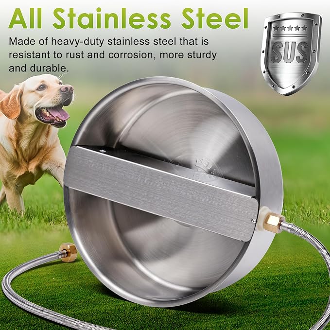 Automatic Dog Water Bowl Dispenser Outdoor Pet Water Fountain | Heavy-Duty Stainless Steel, Auto Refill Design with Float Valve, 6.5L Auto Waterer for Large Dogs, Cats and Chicken