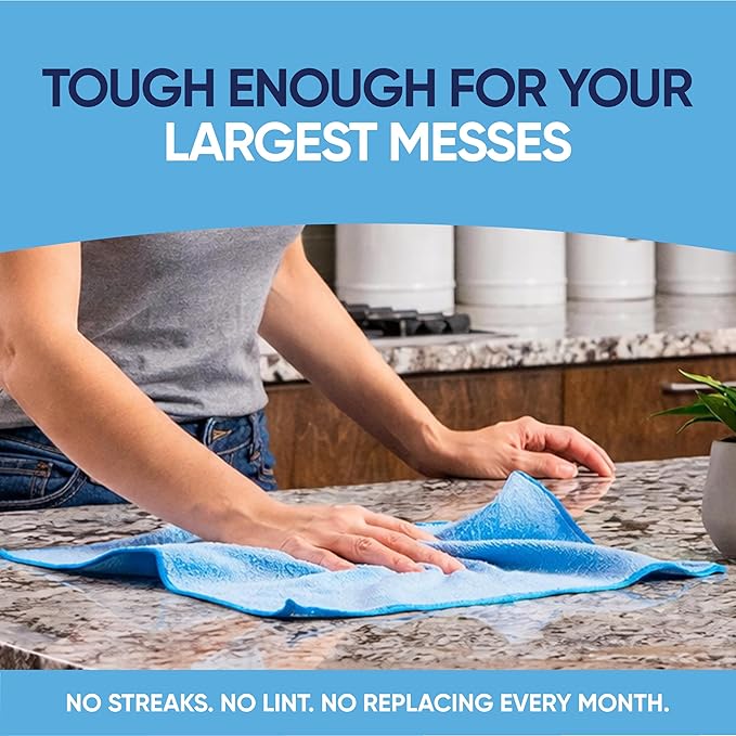 12" x 12" Microfiber Cleaning Cloths (50 Pack) - Reusable Towels, Wash Rags, Dust Cloth, All-Purpose: Kitchen, Dish, Cars, Shop, Glass (Blue)