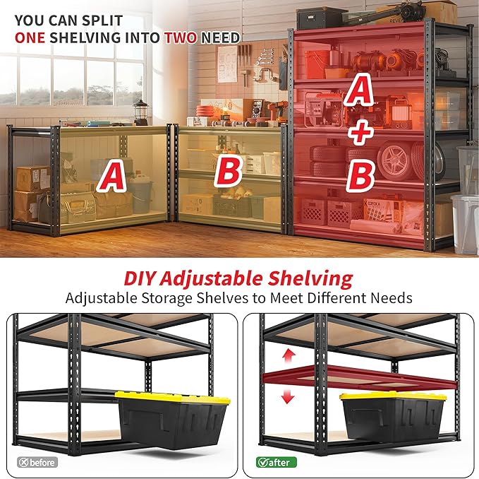 REIBII 3 Pack Garage Shelving,5 Tier Heavy Duty Metal Racks for Warehouse | 2400 lb per unit,36"W x 16"D x 72"H,adjustable split design,rolled-edge posts,for basement,pantry,workshop and stockroom
