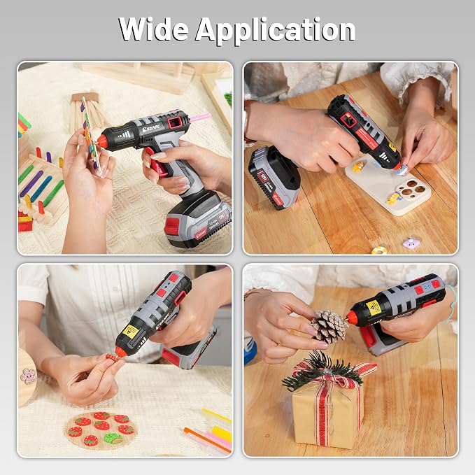 EZARC Cordless Hot Glue Gun, 15s Fast Heating 12V Mini Glue Gun for DIY Crafts, Home Repairs, School Projects, Decorations, with 50 Glue Sticks (30 Clear & 20 Colored)