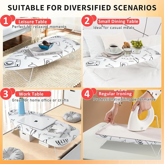 Small Ironing Board, 28"x12" Foldable Legs & Portable, 4 Layer | Tabletop Ironing Board with 4 Layer Heat Resistant Cover & Pad for Home, Apartment, Dorm, Hotel, White