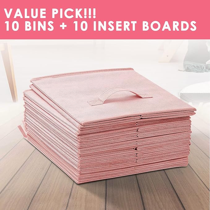Storage Cubes- 11 Inch Cube Storage Bins for Organizing Shelves - Nursery Closet Organization Bins for Clothes Blanket - 10 Pack Collapsible Decorative Storage Box for Magazines (Pink)