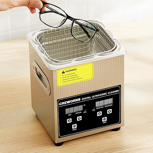 CREWORKS Professional Ultrasonic Cleaning Machine, Ultrasonic Machine with Heater & Timer, Digital Jewelry Ultrasonic Cleaner for Cleaning Denture Dental Oral Irrigator Parts Retainer Glasses, 1.8L