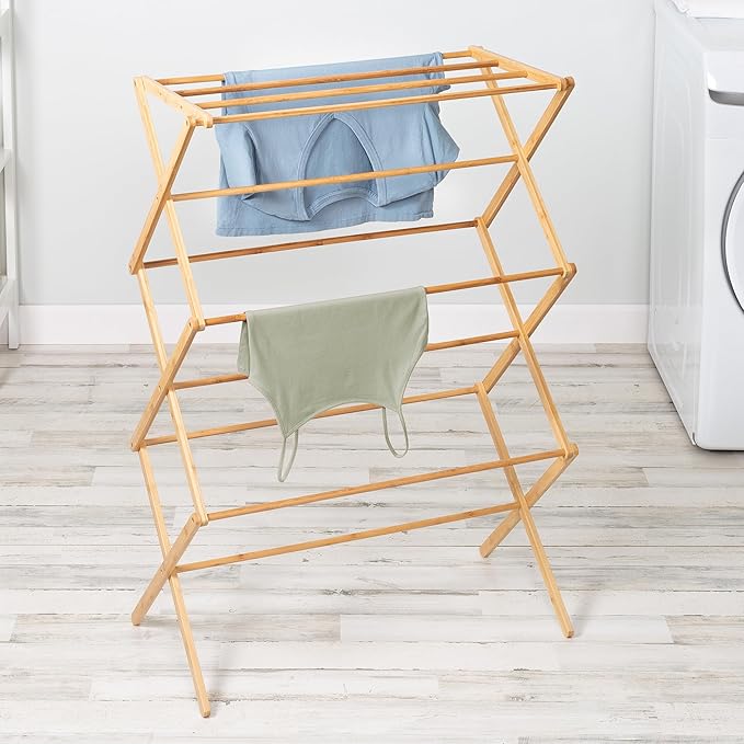 Honey-Can-Do Collapsible Bamboo Drying Rack – Sturdy & Foldable Laundry Drying Rack, Space-Saving & Portable Clothes Rack for Air-Drying Clothes, Towels, Blankets & Delicates, Indoor & Outdoor Use.