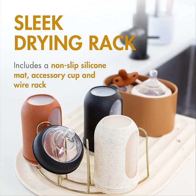 Boon ARC Modular Baby Bottle Drying Rack — Includes Silicone Drying Mat, Accessory Cup, and 7-Prong Wire Bottle Rack — Baby Essentials | Modular Design, Non-Slip Silicone Mat, Accessory Cup Included, 7-Prong Wire Rack, Baby Bottles, Sippy Cups
