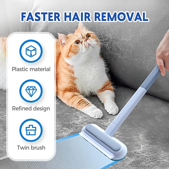Pet Hair Remover for Furniture, Multifunctional Washable Lint Brush 4 in1 Cat and Dog Hair Removal Tool for Couch with 17inch Long Handle for Furniture, Couch, Carpet, Clothes and Laundry(2PCS)
