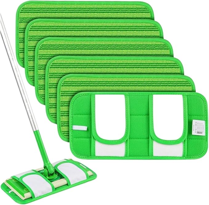 6PCS Reusable Mop Pads,Compatible For Swiffer， Sweeper Mops Washable Microfiber Wet Pads Refills Dry Sweeping Cloths
