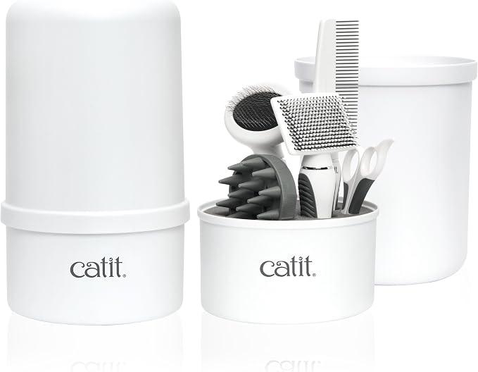 Catit Senses 2.0 Short Hair Cat Grooming Kit,White, 6 Piece Set