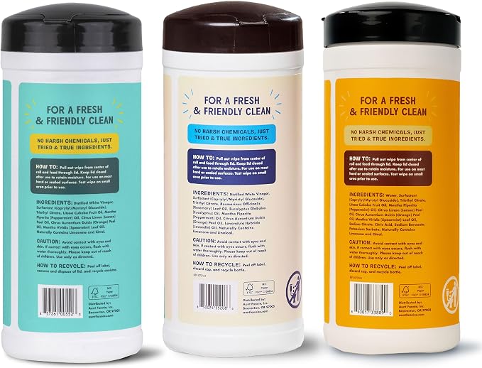 Aunt Fannie's Natural Cleaning Wipes Variety Pack, Multipurpose Surface Cleaner, 35 Count Each, Pack of 6