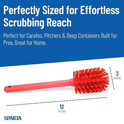 SPARTA Large Water Bottle Brush Ideal for Wide-Mouth Jars, Bottles and Tumblers, Dishwashing Tool with Handle for Home and Commercial Kitchens, Plastic, 12 Inches, Red, (Pack of 6)