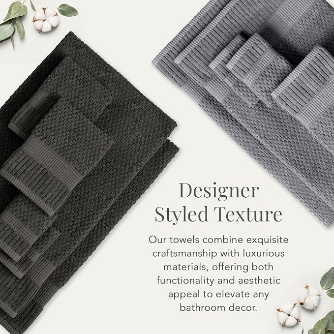 NY Loft 100% Cotton 2-Pack Oversized Bath Towel Set | Dark Grey | Quick-Dry | Two Oversized 35" x 70" Bath Towels / Bath Sheets | Super Absorbent | Designer-Styled Texture