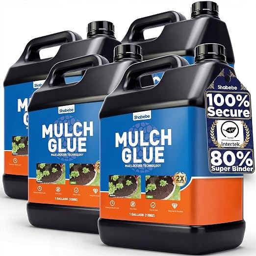 Mulch Glue-4 Gallon Covers 1292 Sq Ft (2X More Area)-Super Stick Rock Glue for Landscaping, Non-Toxic Pea Gravel Stabilizer, Weather-Resistant Binder for Pebbles, Pine Straw, Landscape Edging