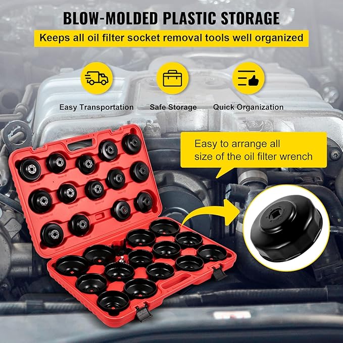 VEVOR Oil Filter Socket Set, 30 Pcs, Steel, Black, 3-Jam Wrench