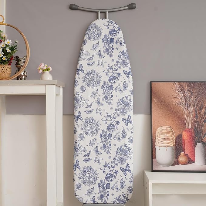 Ironing Board Cover and Pad 18x49 Inch, Iron Board Cover with 6mm Thick Felt Padding, Drawstring, Hook and Loop Fasteners, Floral & Butterflies