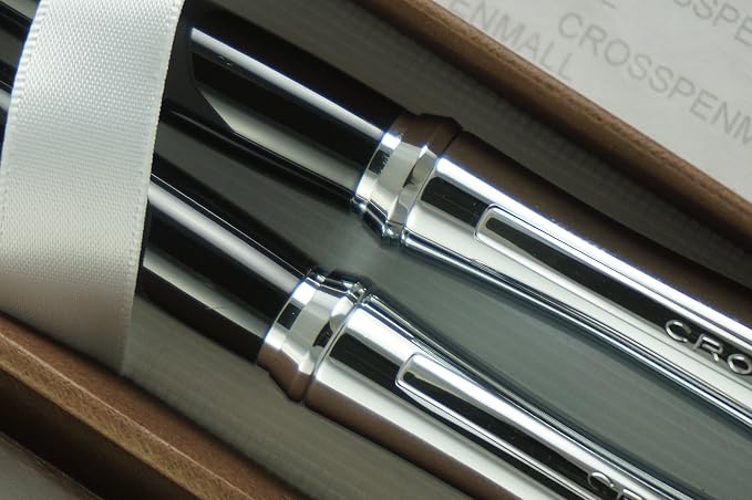 Cross Compact Parasole Curves Tuxedo Black Lacquer and Extremely Polished Chrome Appointment Ballpoint Pen and 0.9MM with Continuous Twist Technology Pencil Set