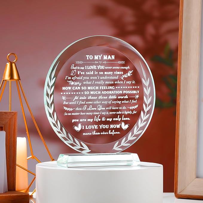 Qianwei Gifts for Husband Boyfriend Unique - Crystal Keepsake Birthday Gift for Men Wedding Anniversary Romantic I Love You Present for Him - Vanlentines Day to My Man