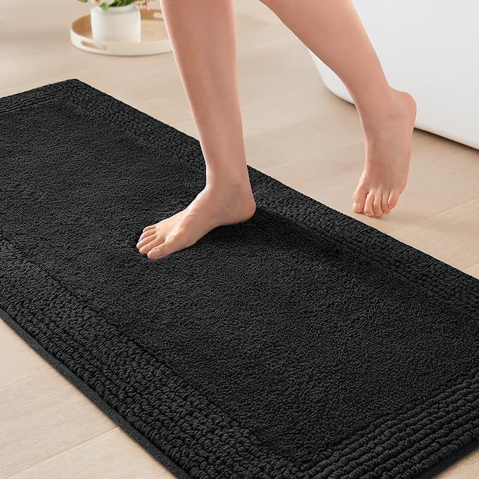 Madison Park Splendor Reversible 100% Cotton Bath Runner, 24 x 60, Black | Tufted Bathroom Rug, 3000 GSM, Hotel Quality, Luxurious Plush, Medium Pile, Absorbent, Quick Dry, OEKO-TEX, Shower Room Décor
