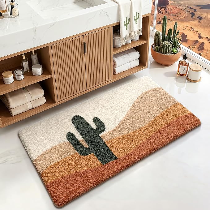 LUMI Bathroom Rugs Cute Cactus Design, Soft Absorbent Microfiber Bath Mat Non-Slip, Machine Washable Quick Dry Luxury Rug Desert Fun Plant for Floor, Bathtub, Home Decor, 24"x36"