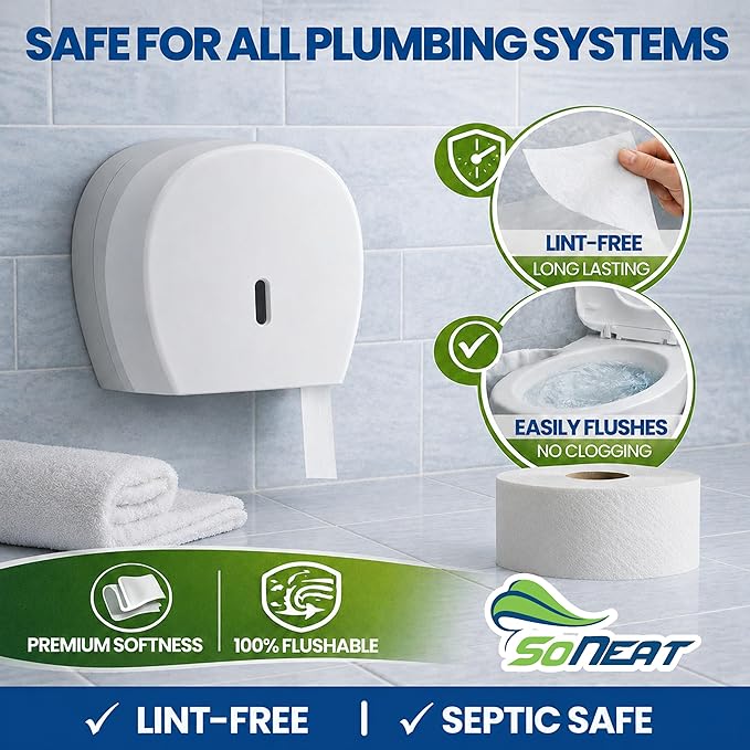 Commercial toilet paper - Jumbo toilet paper rolls -4,800 FT Industrial 2-Ply 9” Bulk Large Roll for Standard Jumbo Dispenser -100% Recycled Fibers-Soft and Absorbent Bathroom Tissue -6 Roll Case Pack