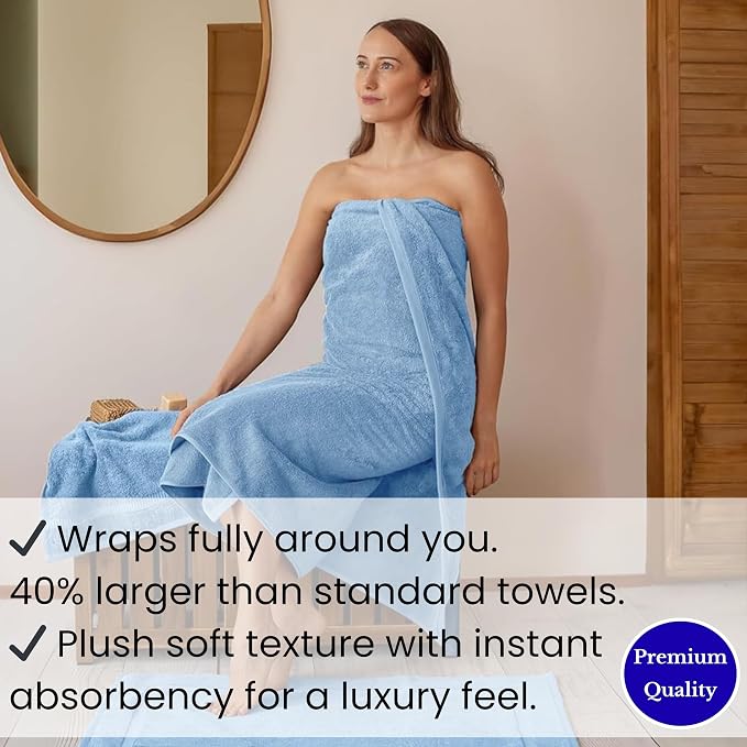 SALBAKOS Luxury 100% Turkish Cotton Bath Sheet 40x80 inch (1-Piece, Blue) | Extra Large Jumbo Oversized Bathroom and Beach Towel, Super Soft Highly Absorbent Thick Premium Hotel Quality, Made in Turkey