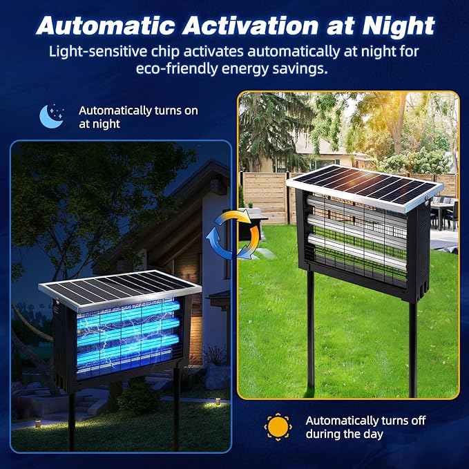 Powerful Large Solar Bug Zapper Outdoor for 3000 sq.ft, Poartable Rechargeable Mosquito Zapper with High Powered, Cordless Solar Fly Zapper for Patio Garden Backyard RV Camping with 13W Solar Panel