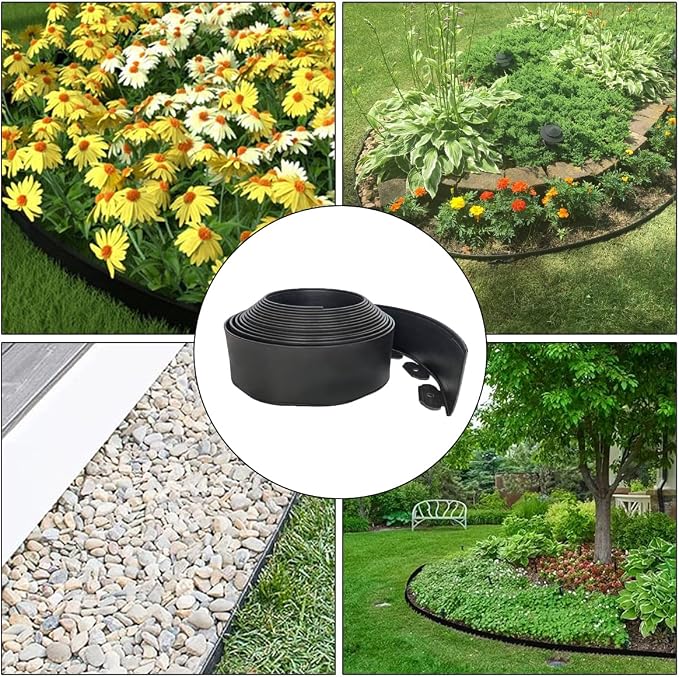 33FT Landscape Edging, 4 Inch Garden Edging Border with 50 Spikes, Flexible Lawn Edging for Trees, Landscape, Garden, Flower Beds, Lawn, Yard, Pathway, Paver Edge-Black