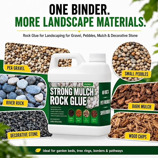 Oyevila Rock Glue for Landscaping, 1.32 Gallon Mulch Binder, Dries Clear | Dries Clear with No White Crust, Helping Mulch, Pea Gravel and Decorative Stone Keep a Clean, Natural Appearance.