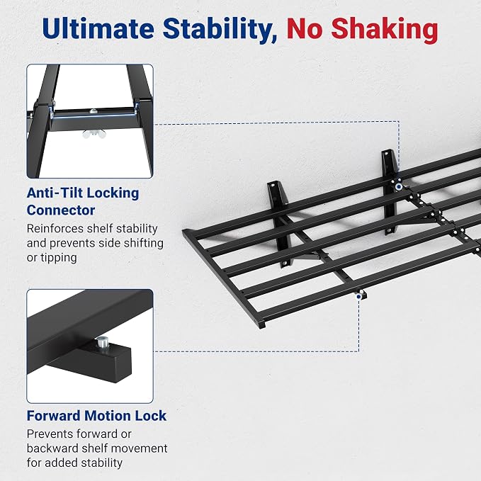 FLEXIMOUNTS 2-Pack 2x6ft Heavy Duty Garage Wall Shelving, 1200lbs Capacity, Garage Shelving Wall Mounted with 8 Hooks, Storage for Power Tools, Garden Supplies, Storage Bins, Lite Series