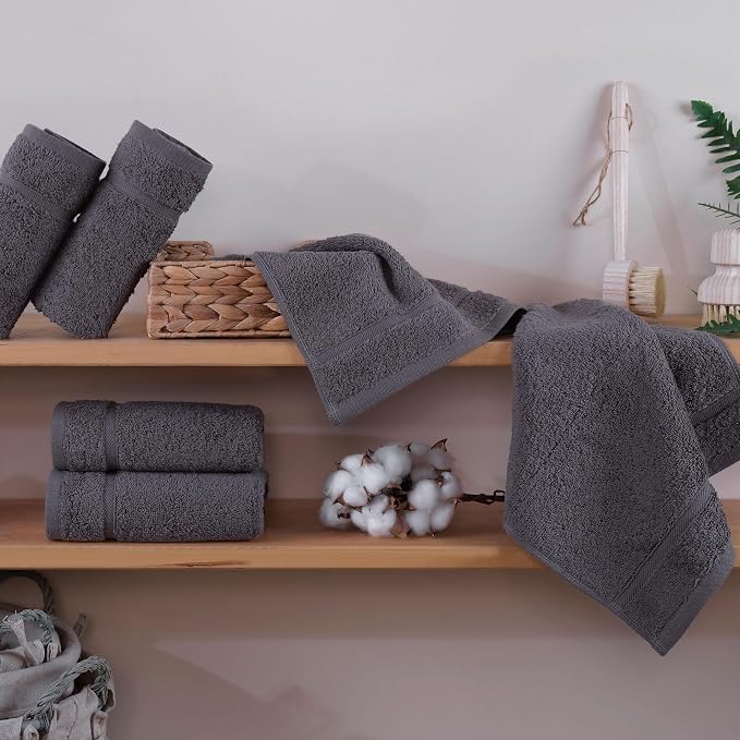 Washcloth Linen Set Premium Original Turkish Cotton, Hotel Quality for Maximum Softness & Absorbency Face Towels for Hand, Kitchen & Cleaning (Grey Washcloths Set)