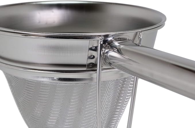 Anchy Premium 8" Chinois Fine Mesh Strainer Set with Stand & Bamboo Spatula – 18/8 Stainless Steel China Cap Cone Sieve, Professional Bouillon Strainer for Sauces, Soups, Broth, Stock, Jelly & Purees