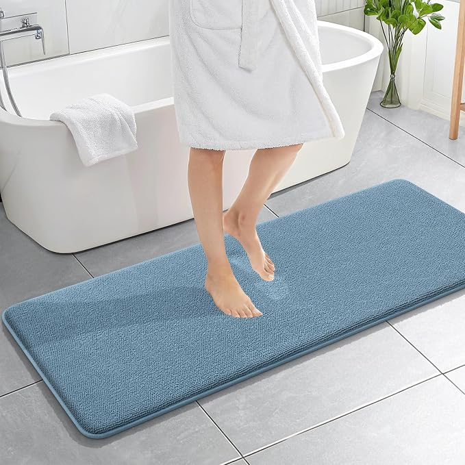 OLANLY Memory Foam Bathroom Runner Rug 59x20, Absorbent Long Mat, Airy Blue | Soft Quick Dry Bath Mat Rugs, Non-Slip, Machine Washable Mat for Bathroom Floor, Tub and Shower, Home Decor Accessories