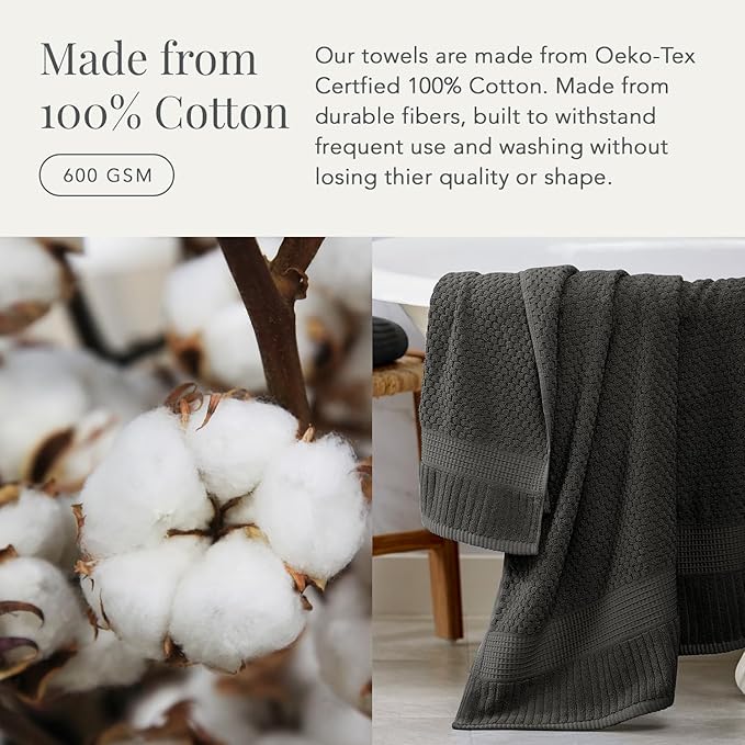 NY Loft 100% Cotton Hand Towel 6 Pack | Super Soft & Absorbent Quick-Dry Hand Towels 16" x 28" |Textured and Durable Cotton | Trinity Collection (6 Pack Hand Towel, Dark Grey)