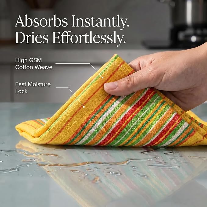 Urban Villa Kitchen Towels Waffle Stripes Dish Towels for Kitchen Mustard Color Set of 6 Kitchen Towels Highly Absorbent 100% Cotton Over Sized 20X30 in with Mitered Corners Kitchen Hand Tea Towels