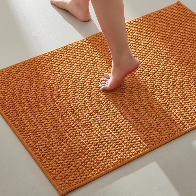 TYUU Bathroom Rugs Non Slip Washable, Super Absorbent Thin Bath Mat Quick Dry Low Pile Bathroom Rug, Orange 24"x36"