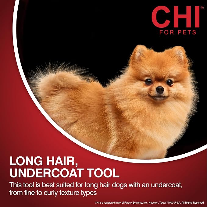CHI for Dogs Dematting and Deshedding Undercoat Rake Dog Grooming Tool Long Hair and Double Coats Rounded Blade Teeth Remove Mats and Loose Undercoat Detangling Rake Shedding Control Ergo Handle