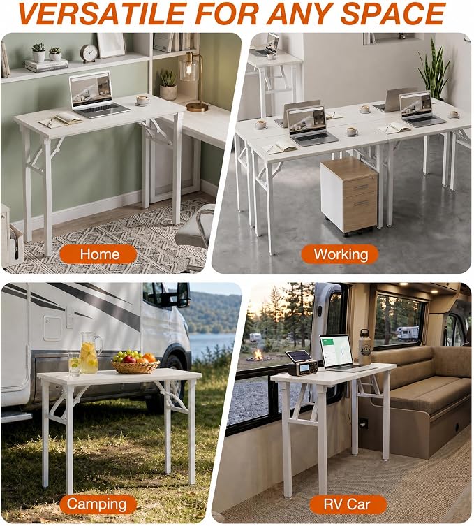 XBurmo Folding Desk Foldable Table, No Assembly 35.8" Foldable Desk Space-Saving Workstation for Small Space, Computer Table, Flat Storage for Home Office, Bedroom, Dorm, Study Room, White Ash