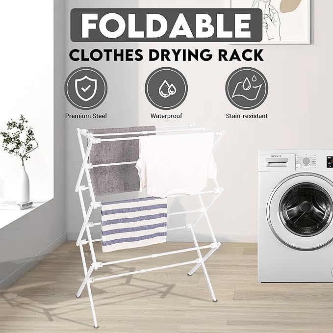 ZOES HOMEWARE 2026 Enhanced Clothes Drying Rack | Foldable Drying Rack Clothing for Laundry | Small Collapsible Portable Dryers for Laundry | Use for Indoor & Outdoor | White 37.5"x29"x12"