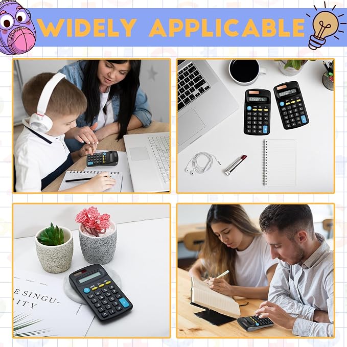 36 Packs Pocket Size Mini Black Calculator Basic Calculators for Handheld Angled Students 8 Digit Display Solar Battery Dual Power Small Calculator for Students Kids Home Office