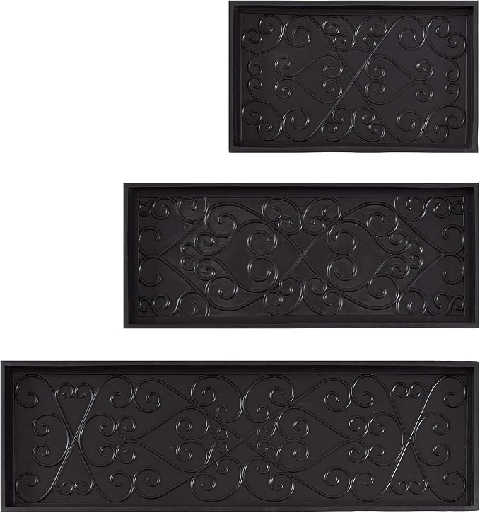 Anji Mountain AMB0BT2F-003 Black Rubber Boot/Shoe Tray with Coir, Fits 2 Pair (24.5" Wide), Tan & Black Insert