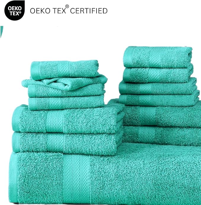 LANE LINEN 24 PCs 100% Cotton Bath Towels Set - Quick Dry, Ultra Soft & Ultra Absorbent - 4 Bath, 4 Fingertip, 6 Hand Towels, 8 Washcloths, 2 Bath Sheets - Home & Guest Bathroom Towels - Teal | Dorm Towel Set - Terry Weave Comfort, Soft & Long-Lasting,...