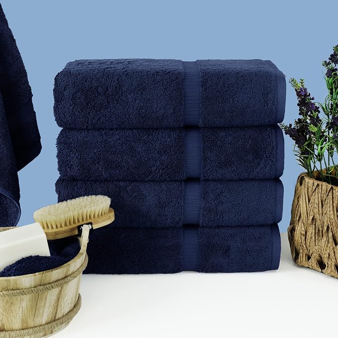 Chakir Turkish Linens 4 Piece Bath Towel Set, 100% Cotton Luxury Turkish Towels for Bathroom, Soft Absorbent Bath Towels, 27 x 54 Inches, Navy