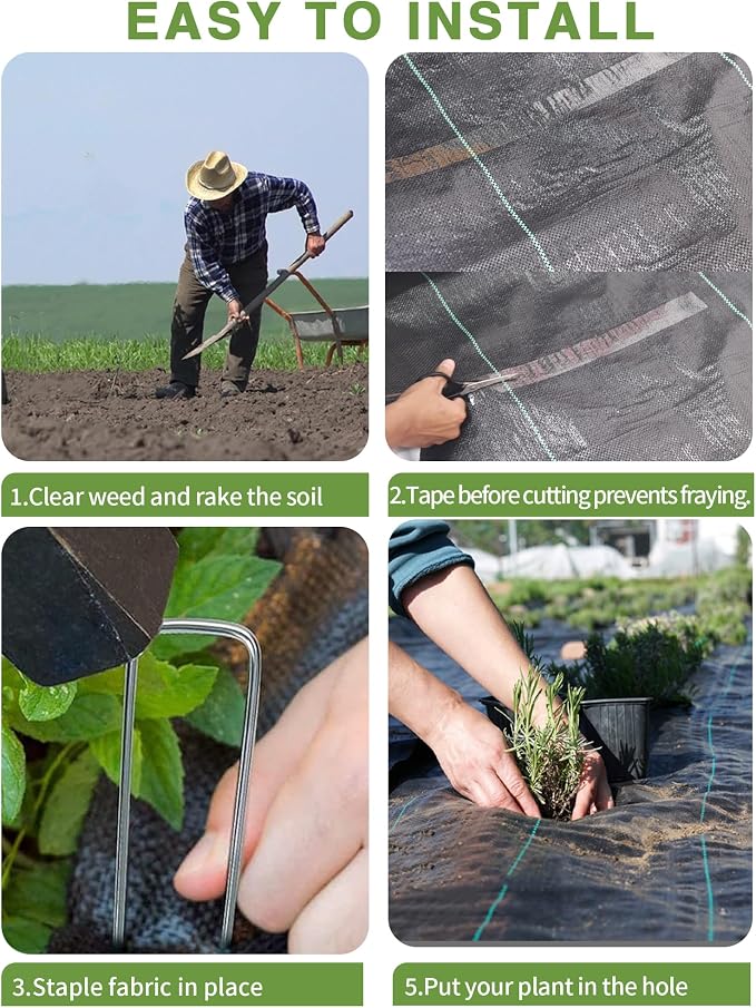 Pterying 2.6ftx100ft Weed Barrier Landscape Fabric Heavy Duty Geotextile | Woven Polypropylene, UV-Stabilized, Water and Air Permeable, Green Alignment Stripes, Suitable Under Gravel and Mulch