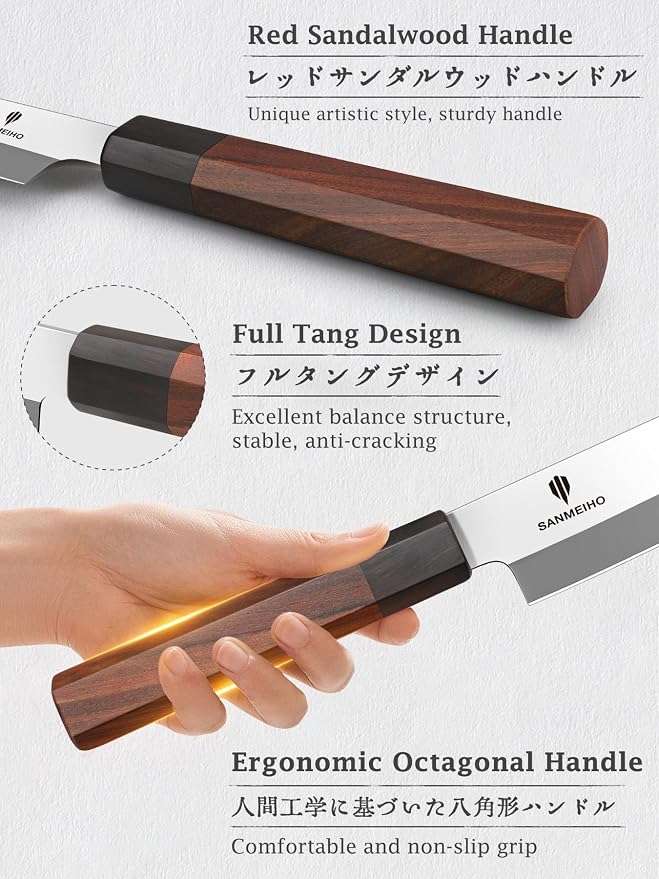 10 Inch Sushi Knife, High Carbon Japanese Steel Sashimi Knife | Japanese Knives for Fish Filleting & Slicing, Sushi Making Knives with Red Sandalwood Handle