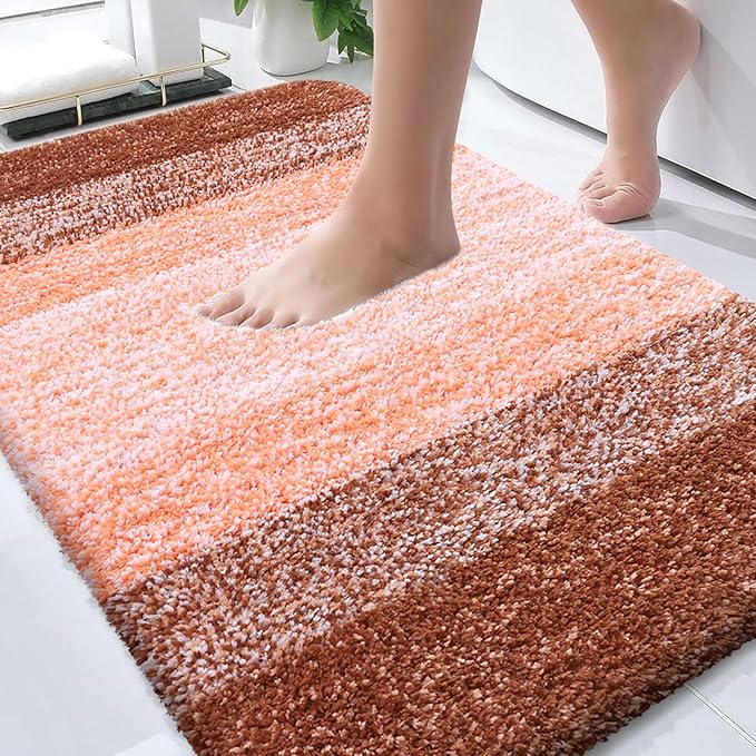 OLANLY Bathroom Rugs Mat 30x20, Extra Soft Absorbent Microfiber Bath Rugs, Rubber Backing, Quick Dry, Machine Washable Bath Mats for Bathroom Floor, Tub and Shower, Home Decor Accessories, Orange