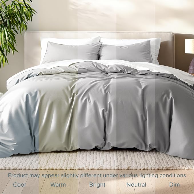 Bare Home Bedding Duvet Cover King Size - Premium 1800 Super Soft Collection - Lightweight, Cooling - Soft Breathable Bedding Duvet Cover (King, Light Grey)