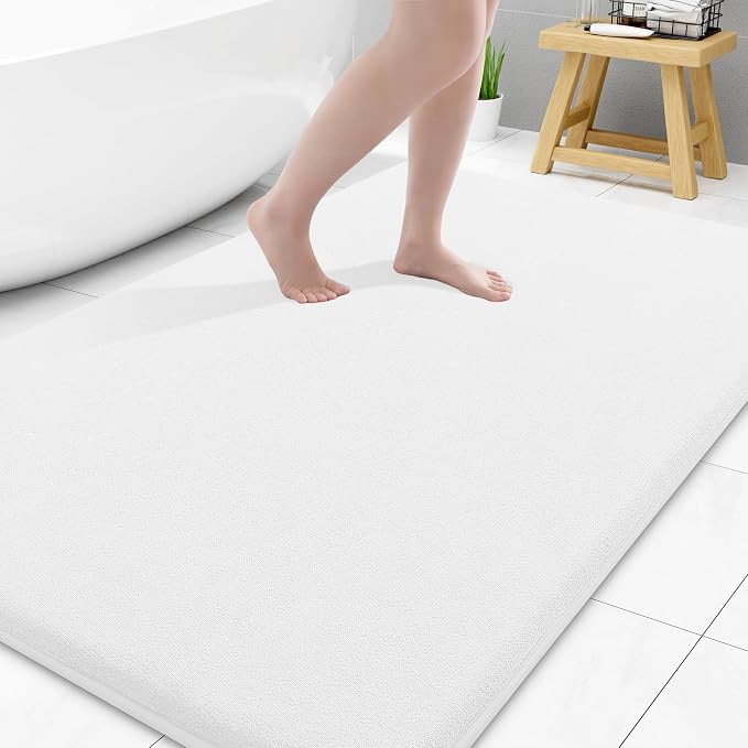 Smiry Memory Foam Bath Mat 40x32, Extra Soft and Absorbent Bathroom Mats, Non Slip Washable Carpet for Floor, Shower and Tub, White